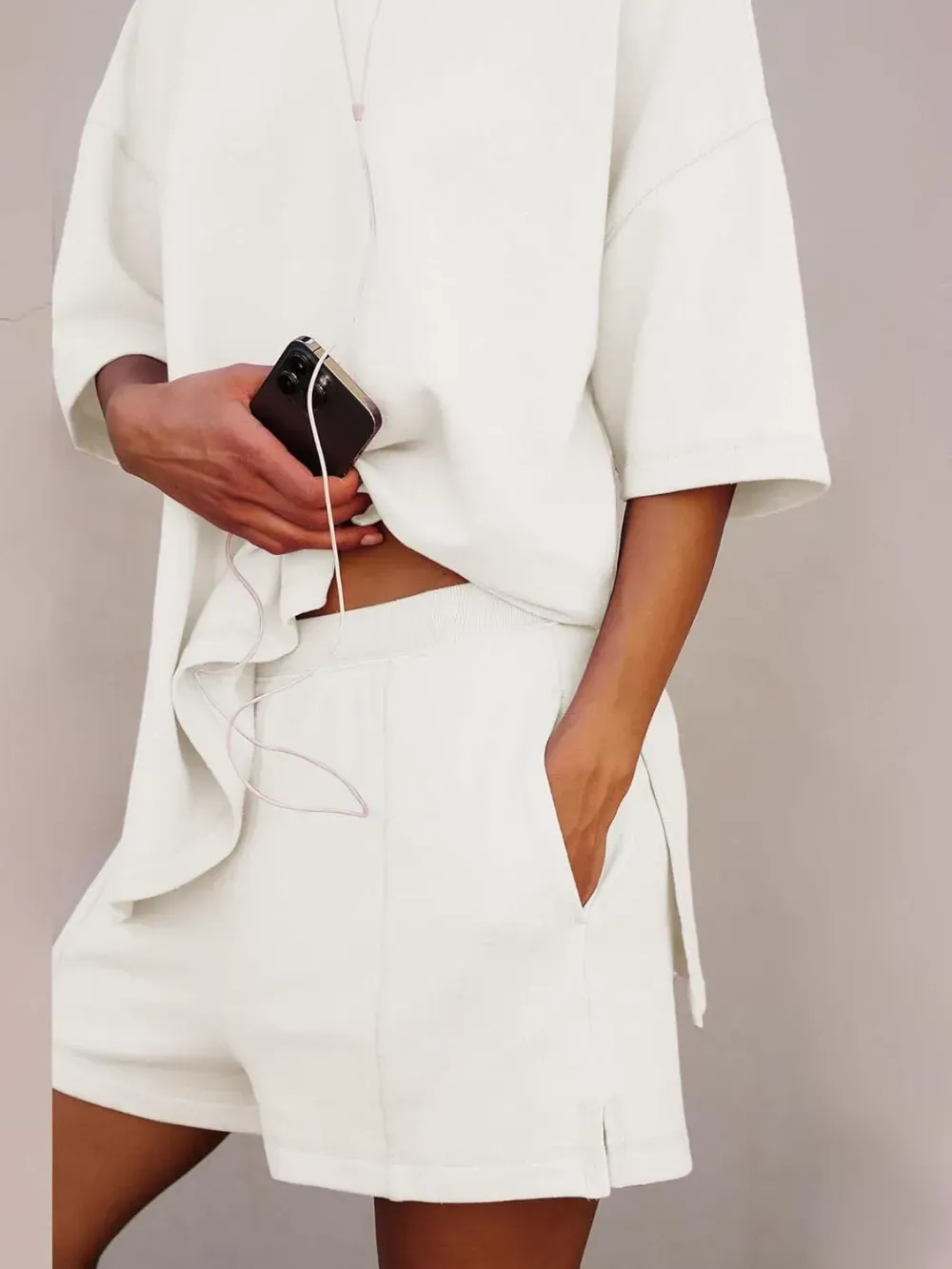 ✨2025 NEW Trendy Casual Solid Color Suit with Slit Top and Shorts