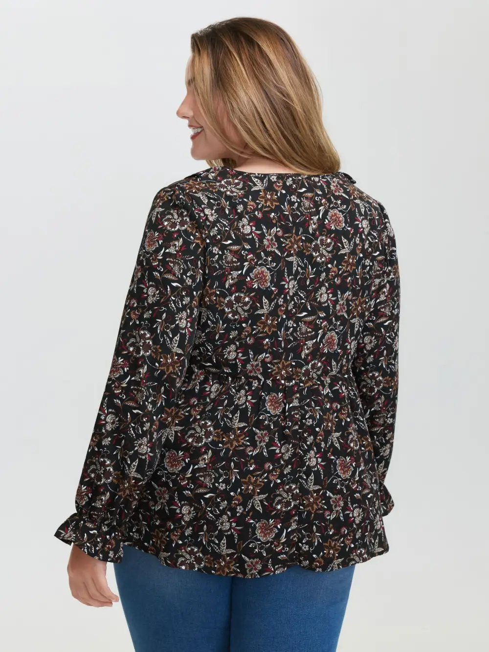 Floral Print Ruffled Neck Blouse