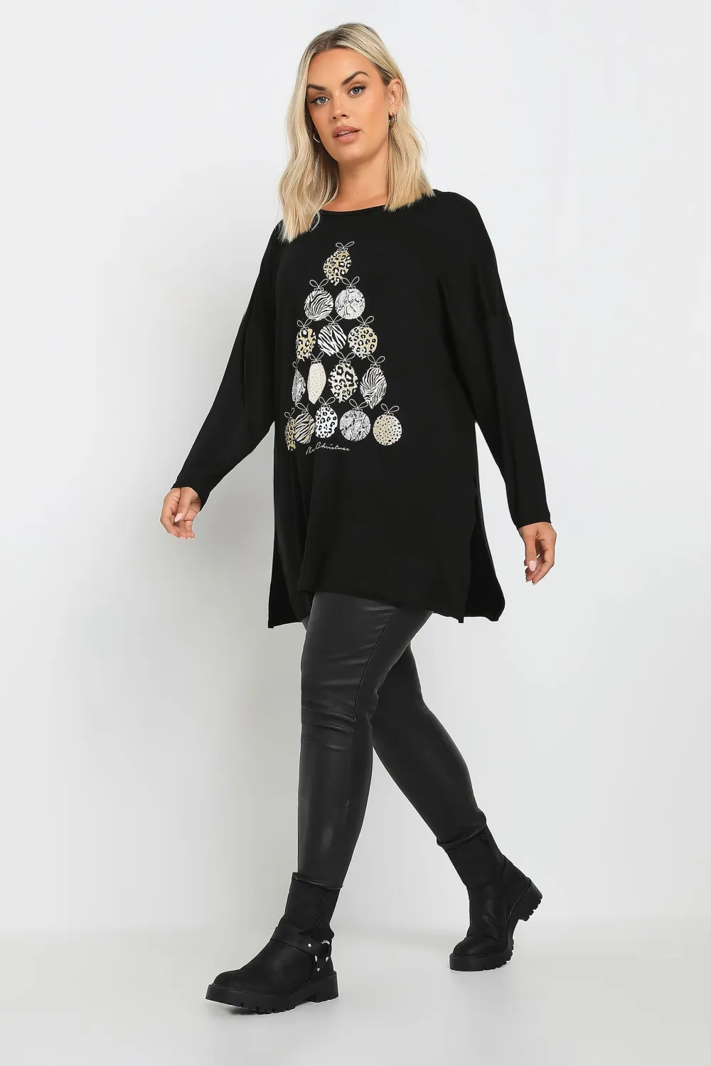 复制YOURS Curve Black 'Merry Gonkmas' Sequin Embellished Christmas Top
