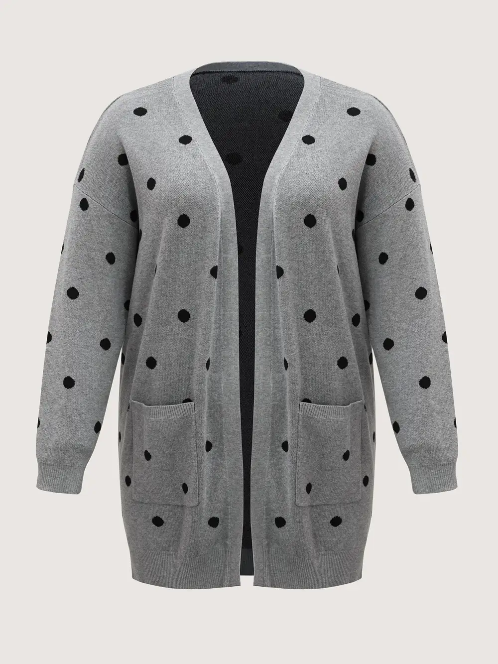 Polka Dot Kimono Collar Patch Pocket Cardigan