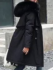 Women's Winter Coat Sherpa Jacket Comfortable Breathable Pocket Fashion Casual Plain Vacation Street Casual Daily Wear Zipper Long Hooded Regular Fit Long Sleeve Outerwear Black Red Blue Spring Fall