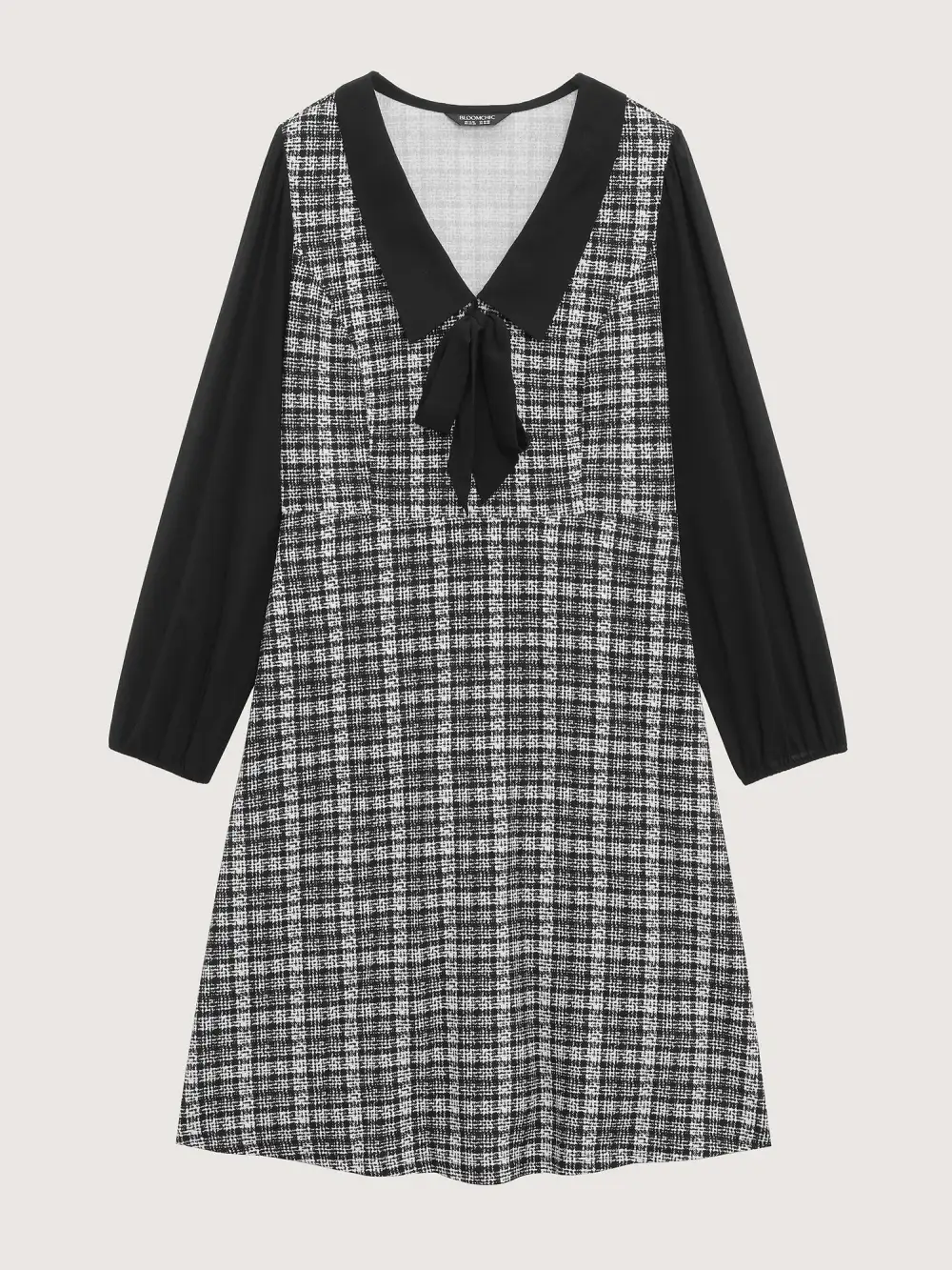 Plaid Stretchy Print Bow-Tie Midi Dress