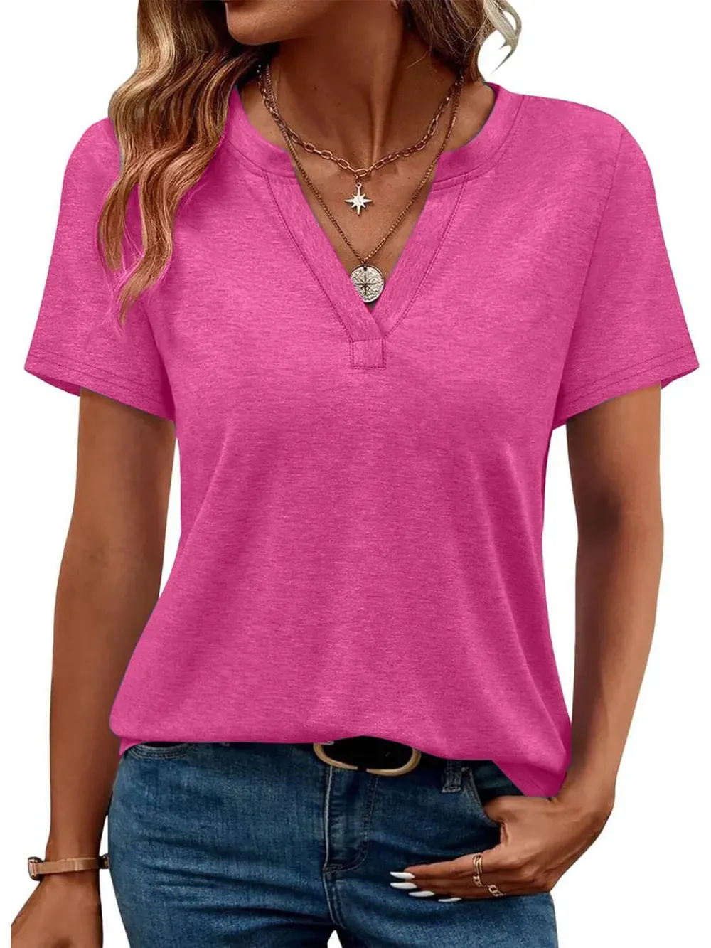 ✨Womens Short Sleeve V Neck Casual Loose Fit T-shirts