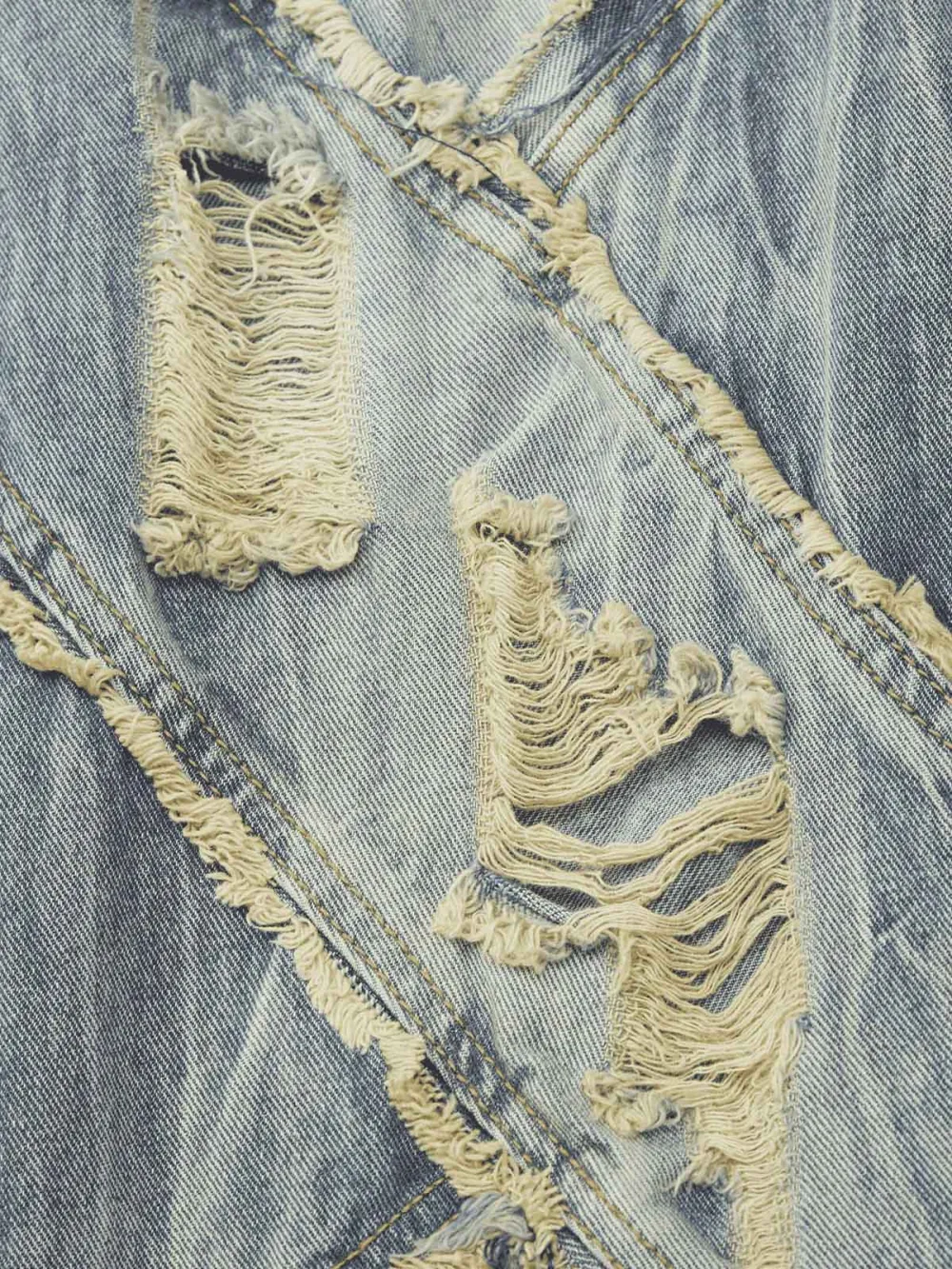 Heavy Washed Ripped Plaid Stitching Hip-Hop Jeans - 2174