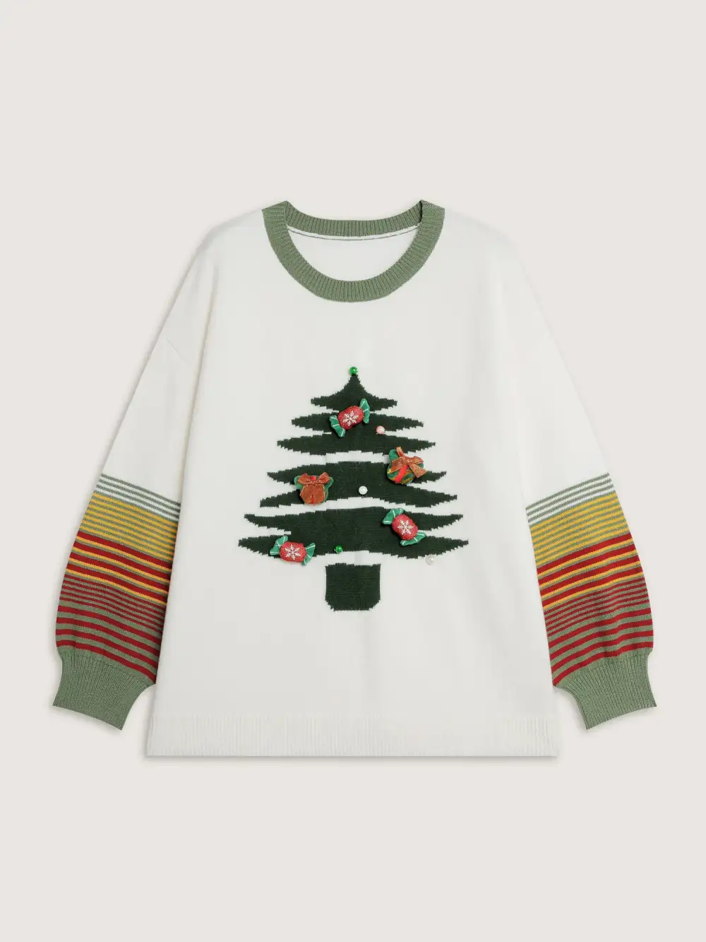 Christmas Tree Pattern Jacquard Stripe Pullover