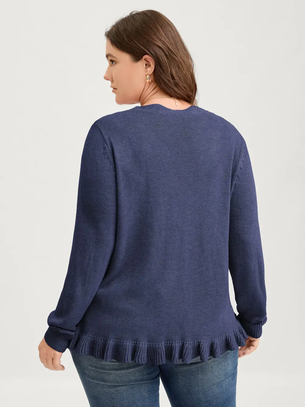 Supersoft Textured Floral Button Ruffled Hem Knit Cardigan