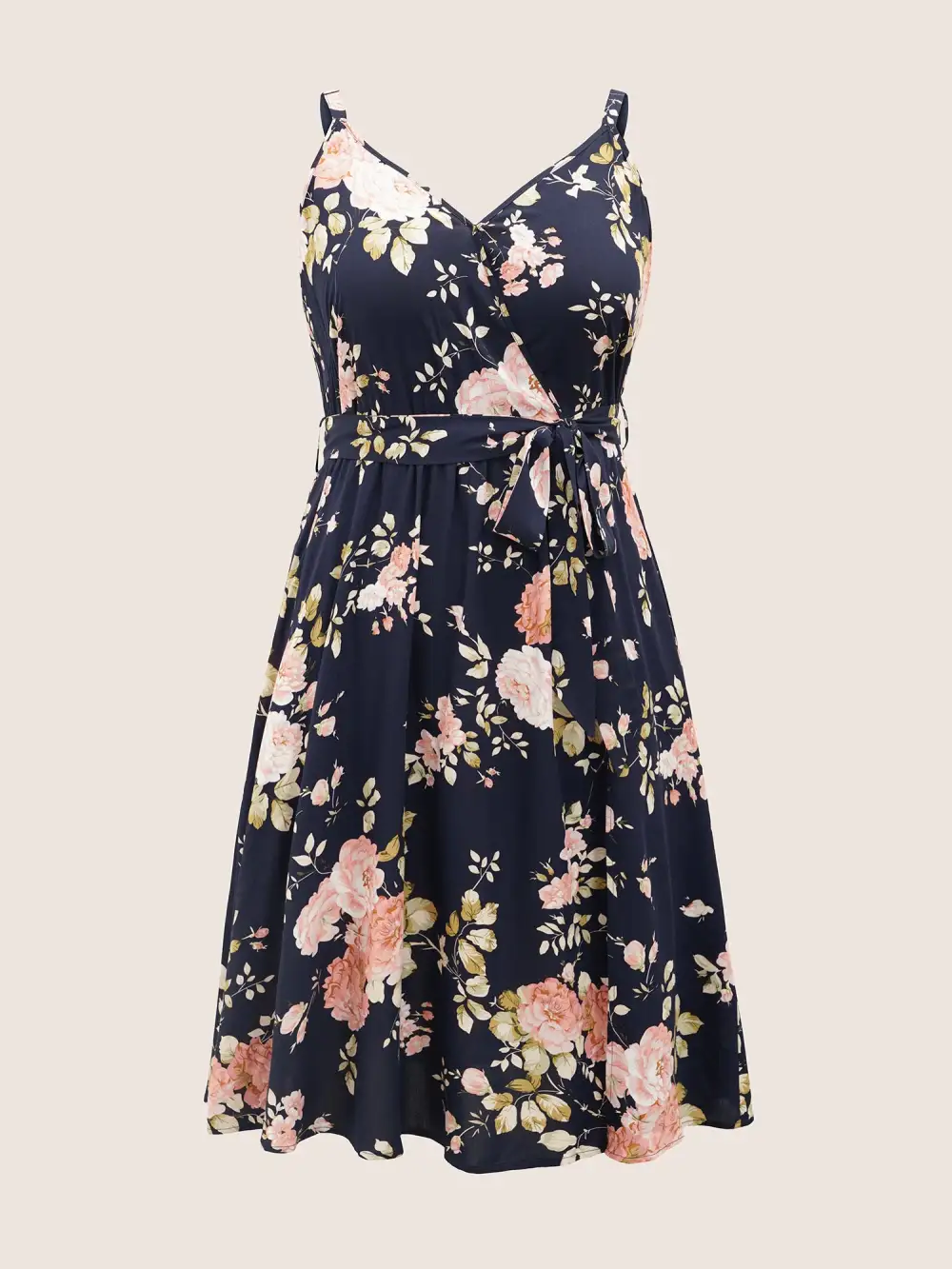 Floral Wrap Elastic Waist Belted Sleeveless Dress