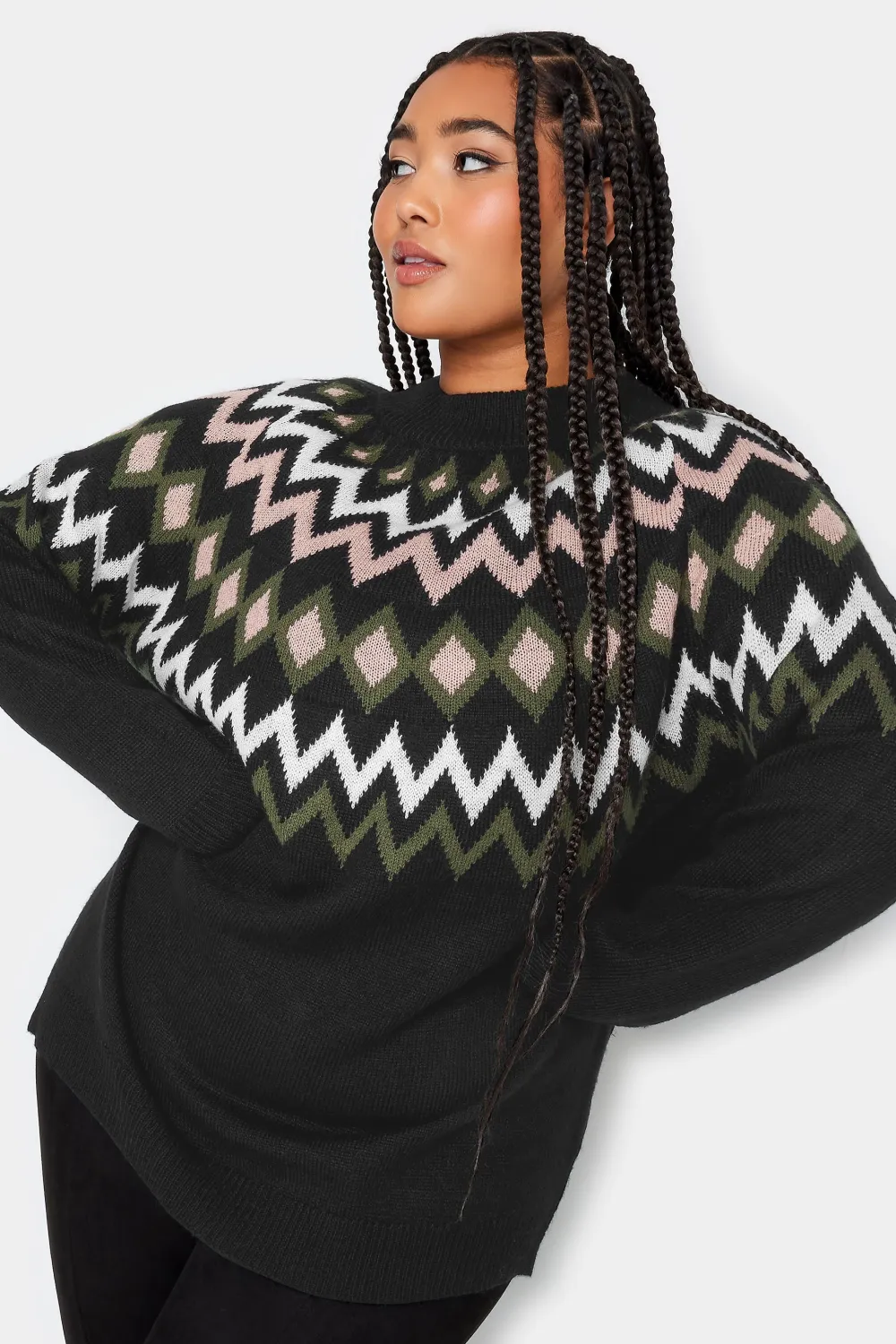 YOURS Curve Black Fairisle Knitted Jumper