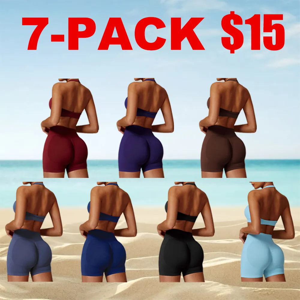 Women's Backless Halter Crop Top & High Waist Shorts Activewear Set