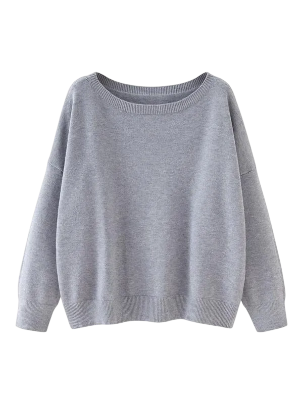 Women's Plain Scoop Neck Drop Shoulder Knit Sweater (Fall/Winter)
