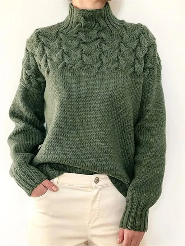 Women‘s Christmas Pullover Sweater Jumper Turtleneck Cable Knit Acrylic Braided Fall Winter Outdoor Daily Going out Xmas Stylish Casual Soft Long Sleeve Pure Color Maillard Black Pink Red S M L
