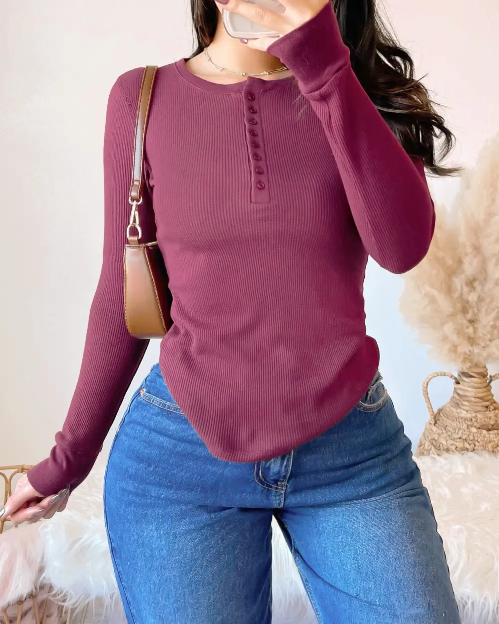 RESTOCKED! KEEP ME WARM WAFFLE KNIT THERMAL TOP (BLACK)