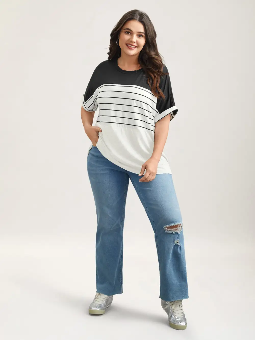 Color-Block Stretchy Stripes T-Shirt