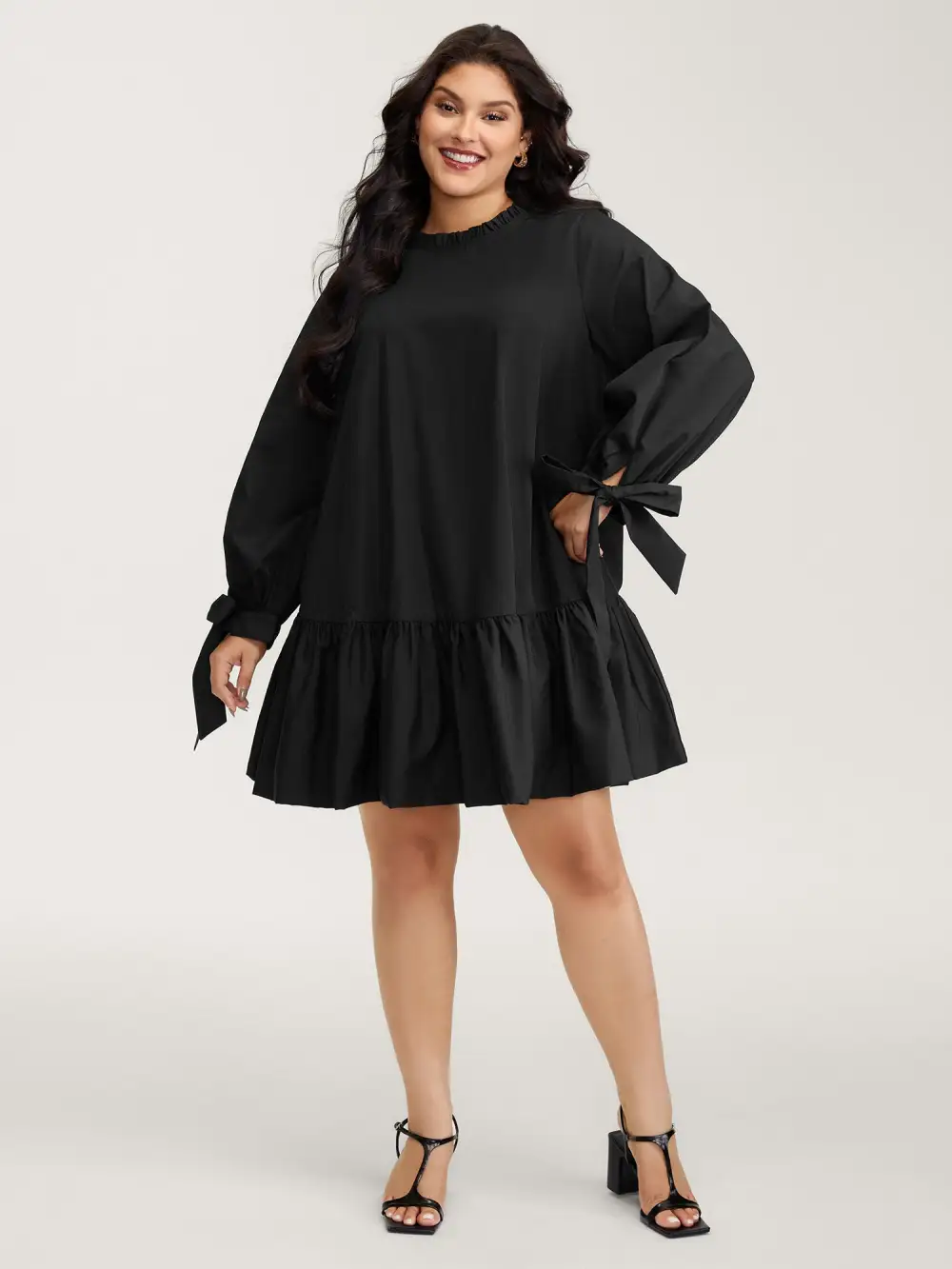 Sleeve-Tie Relaxed-Fit Knee-Length Dress