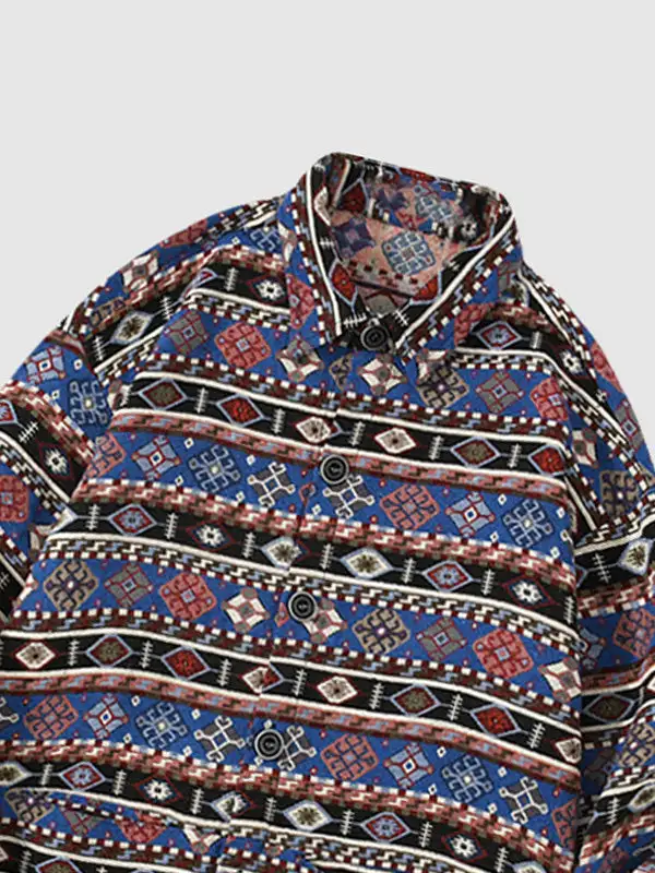 Men's Retro Geometric Ethnic Blend Wool Shirt Jacket