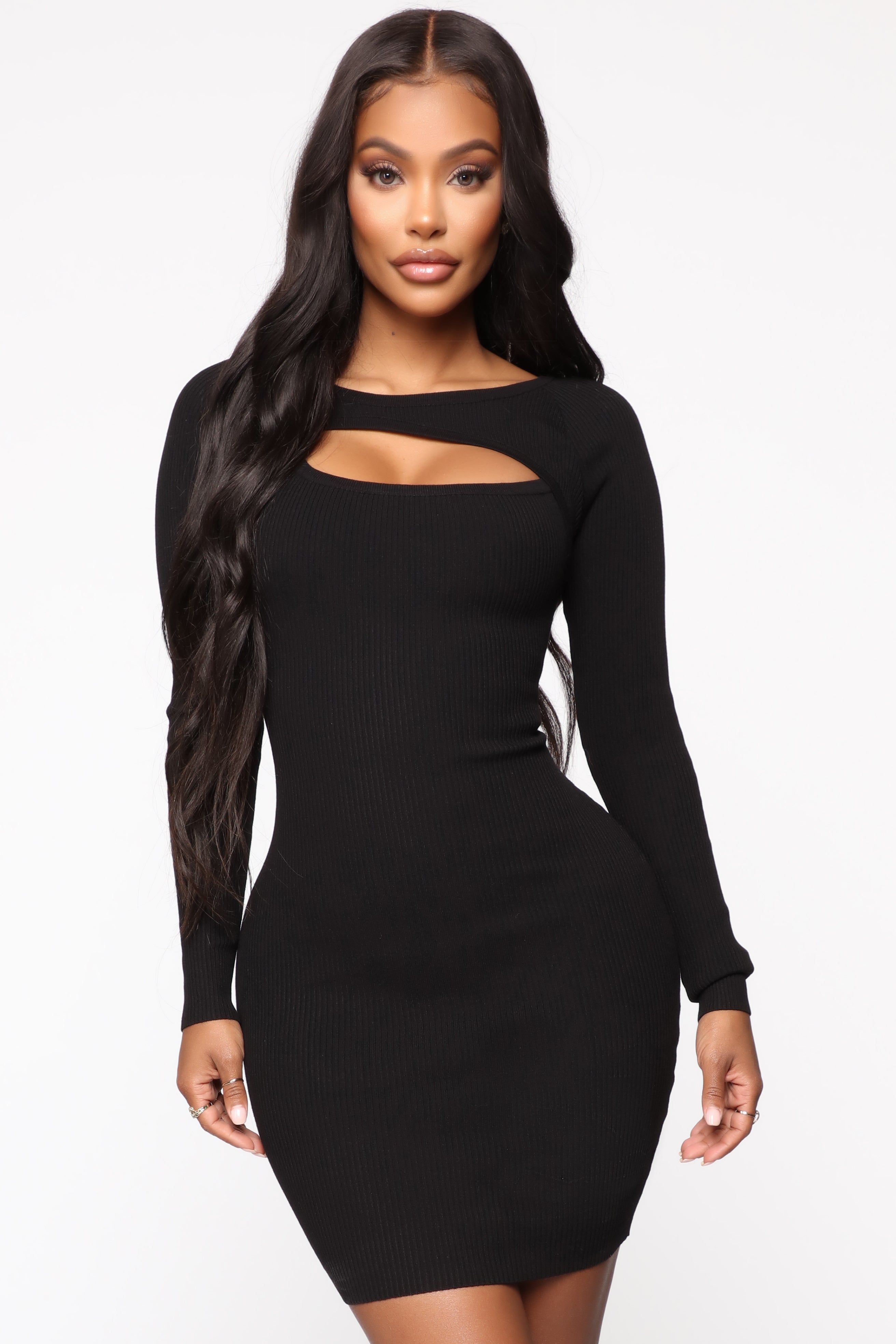 Cold Hearted Ribbed Mini Dress - Black