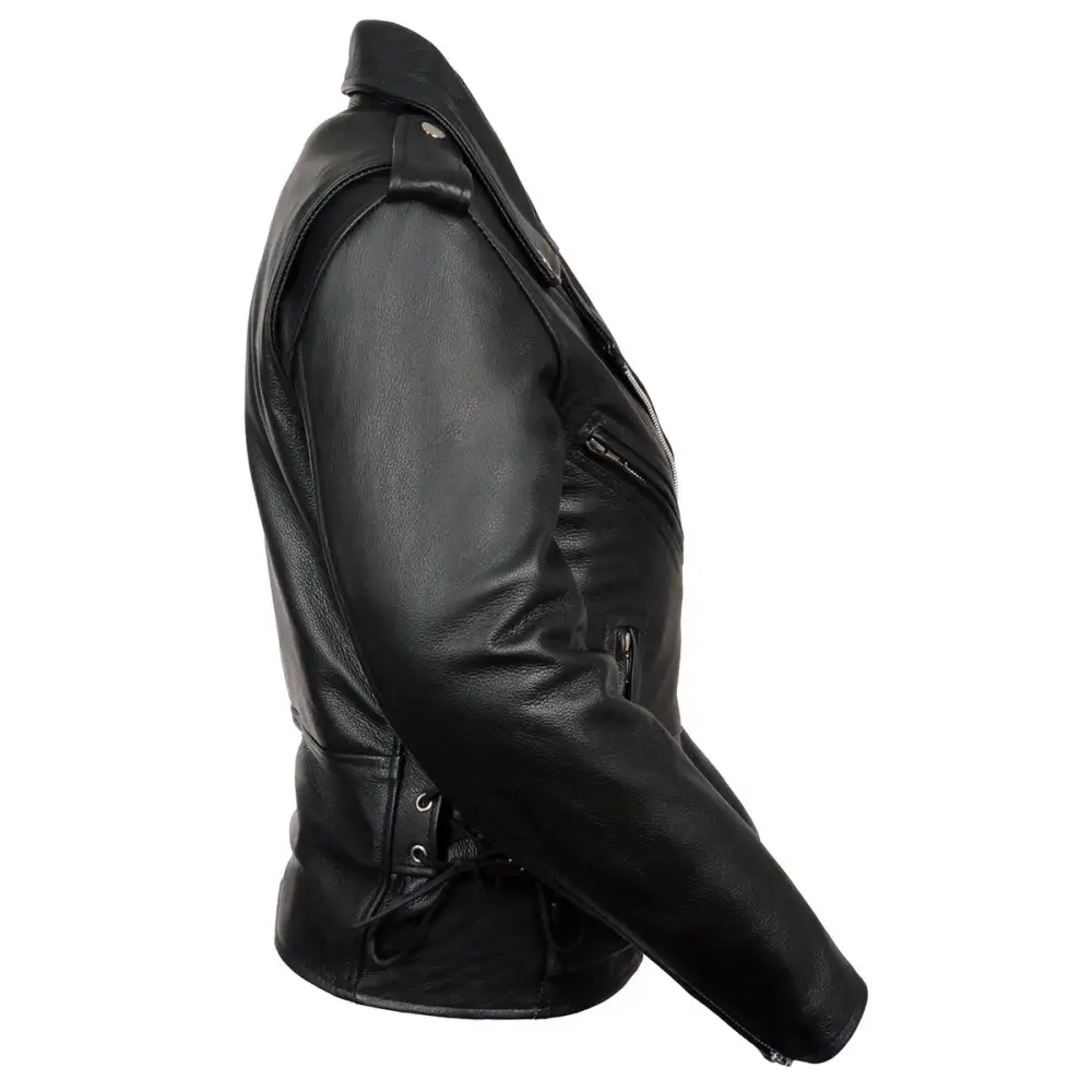 Leather LKL2700 Women's Classic Black Premium Leather Motorcycle Vintage Jacket with Side Laces