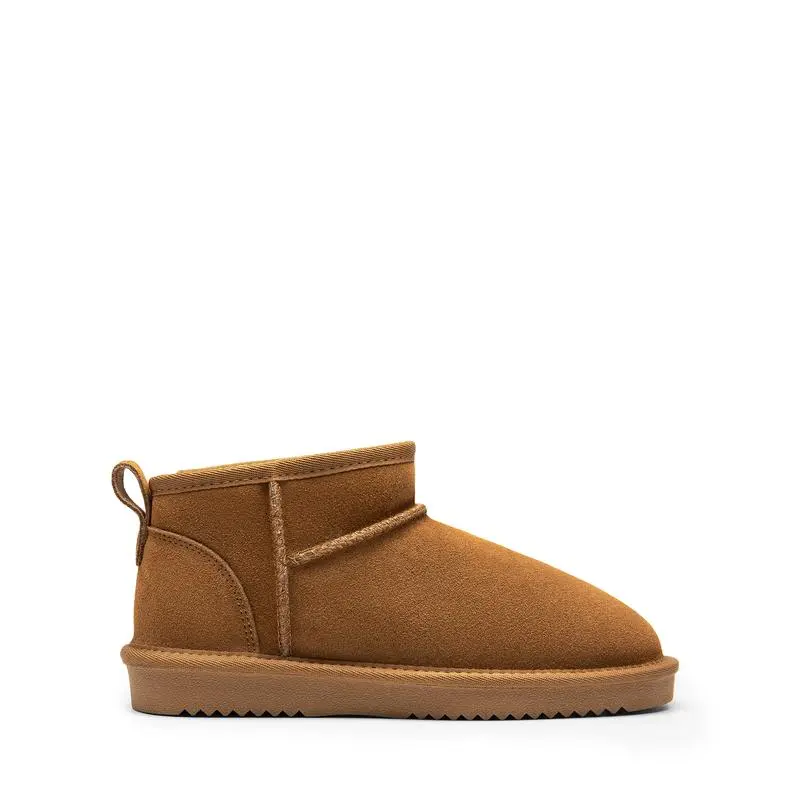 Women's Ankle Winter Mini Boots: Genuine Suede, Faux Fur Lining, Water Resistant, Warm, Slip On, Memory Foam, Fuzzy Classic