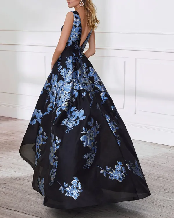 IRREGULAR BROCADE JACQUARD MAXI DRESS GOWN