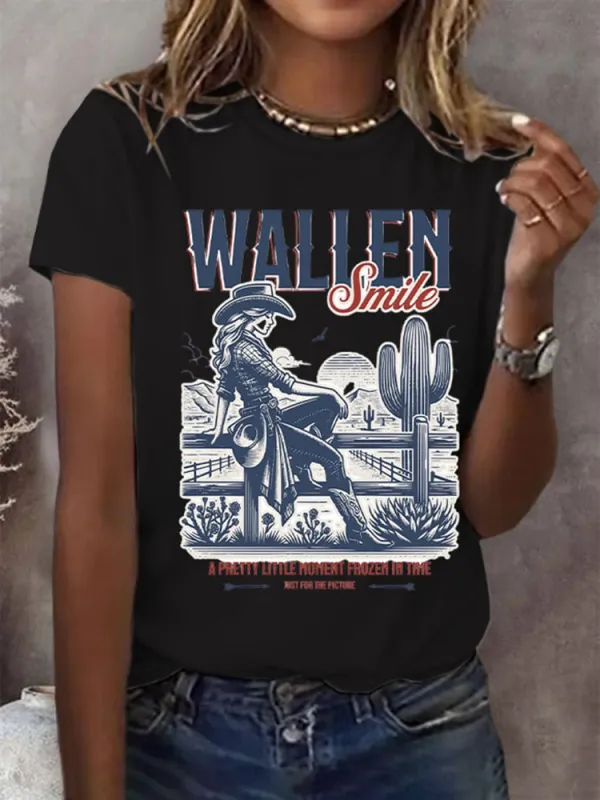 Women'S Wallen Smile A Pretty Little Moment Frozen In Time Juse For The Picture Round-Neck Short-Sleeved T-Shirt