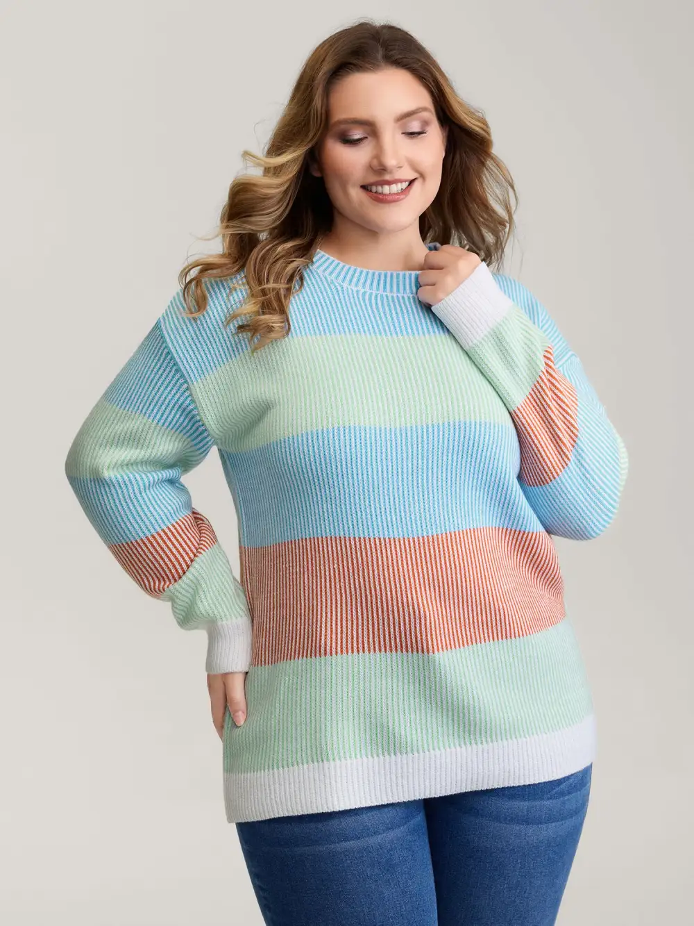 Colorblock Textured Round Neck Pullover
