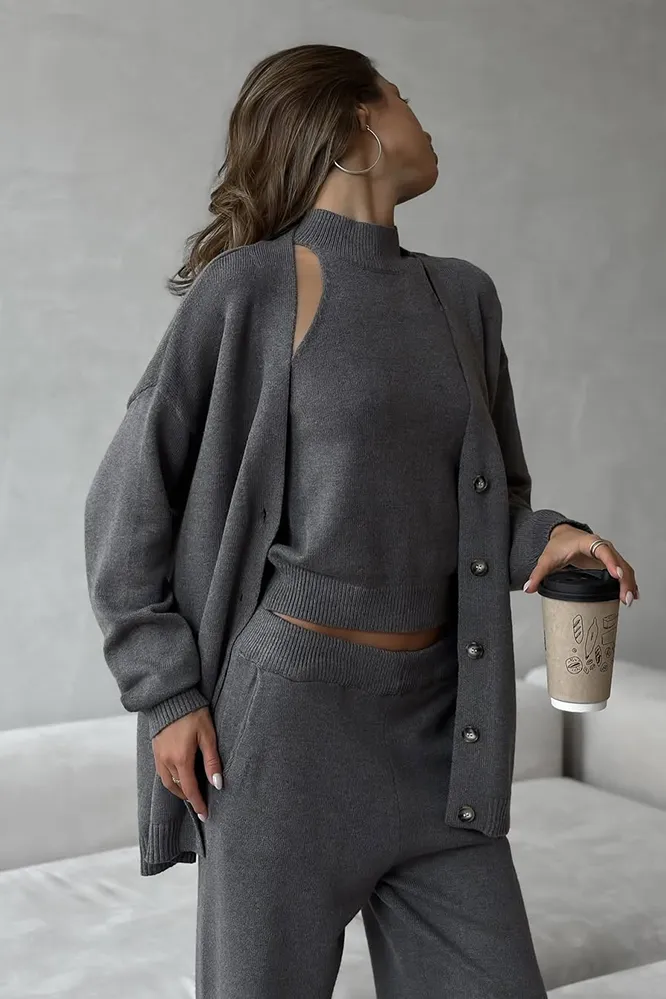 Women's Solid Color Tank Top & Coat & Pants 3-Piece Set