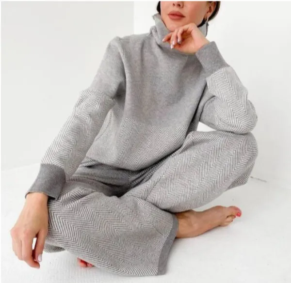Lazy simple half high neck loose two-piece sets