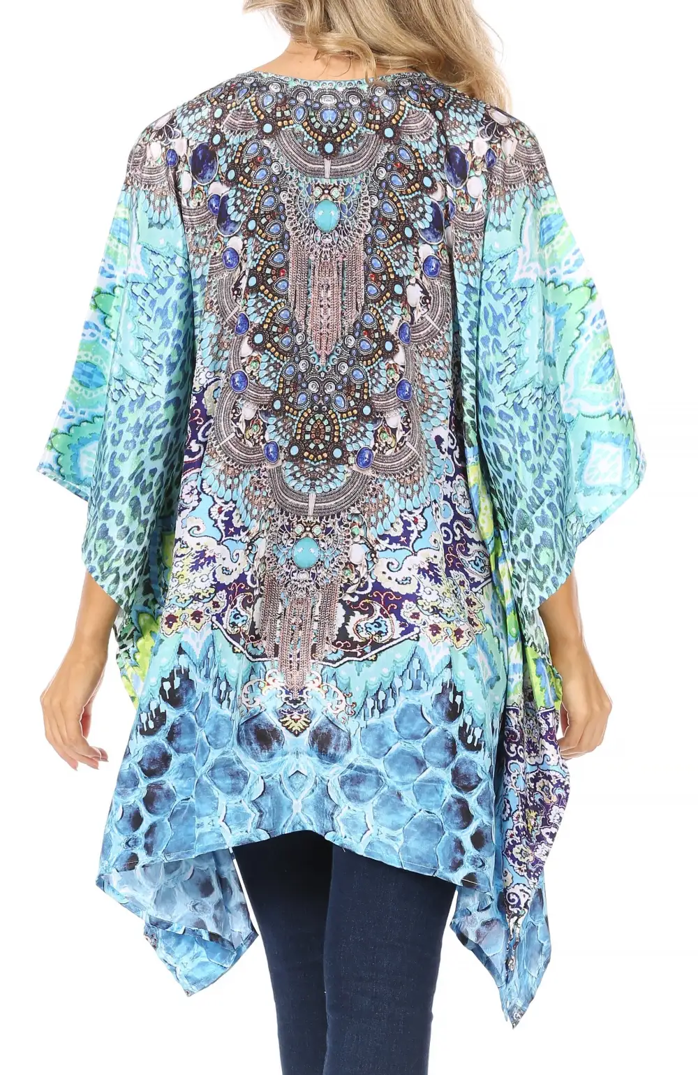 Women's Caftan Poncho Cover up V neck Top Lace up With Rhinestone