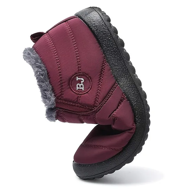Women's Sneakers Boots Snow Boots Plus Size Winter Boots Daily Fleece Lined Booties Ankle Boots Winter Flat Heel Round Toe Plush Casual Comfort Elastic Fabric Loafer Solid Color Black Red Blue
