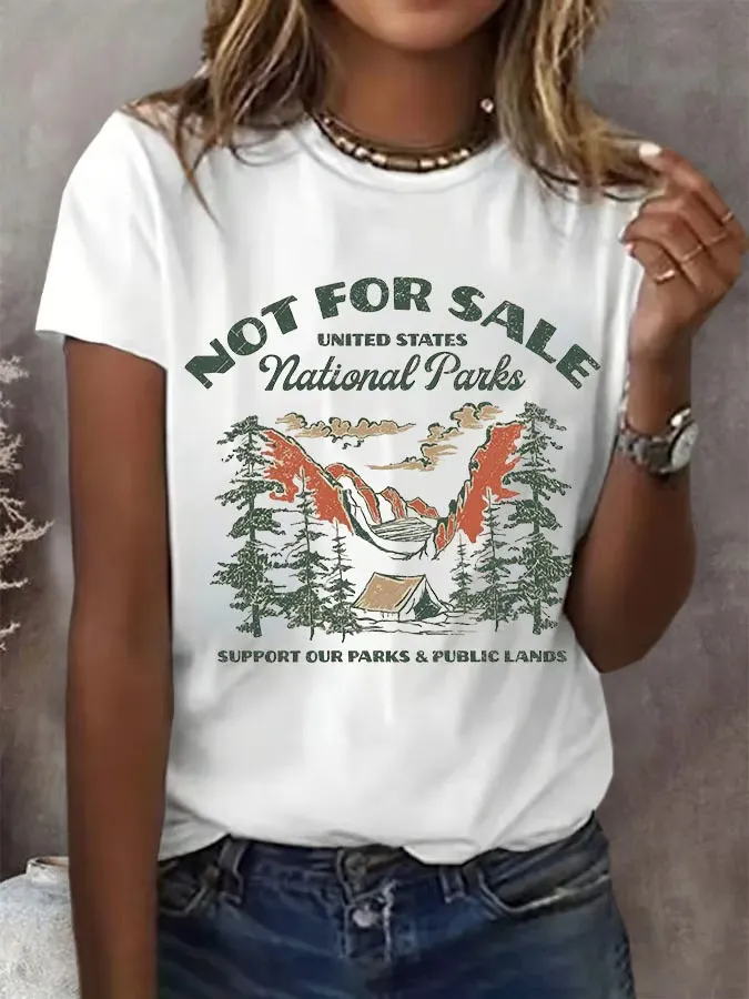 Women'S Support National Parks Print Round Neck T-Shirt