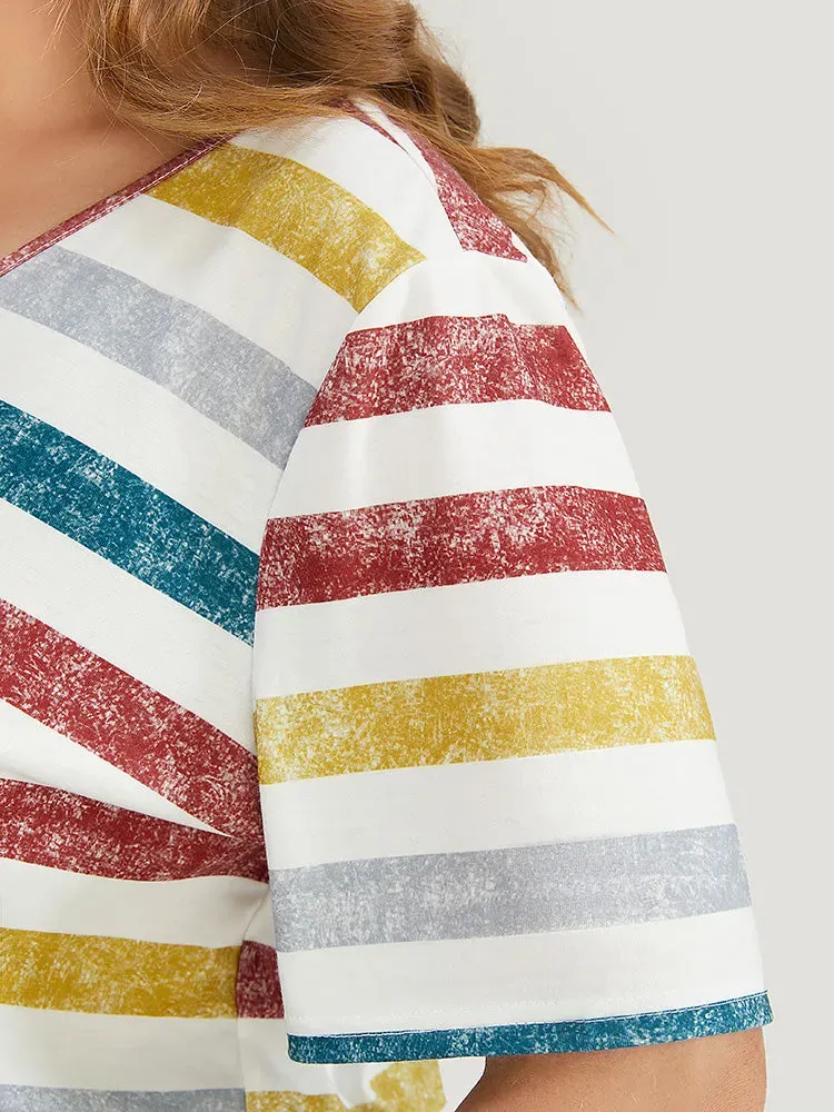 Striped Contrast V Neck T-shirt