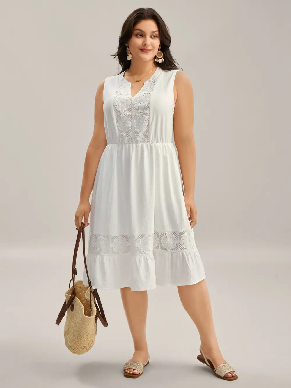 Floral Textured Solid Tiered Hem Midi Dress