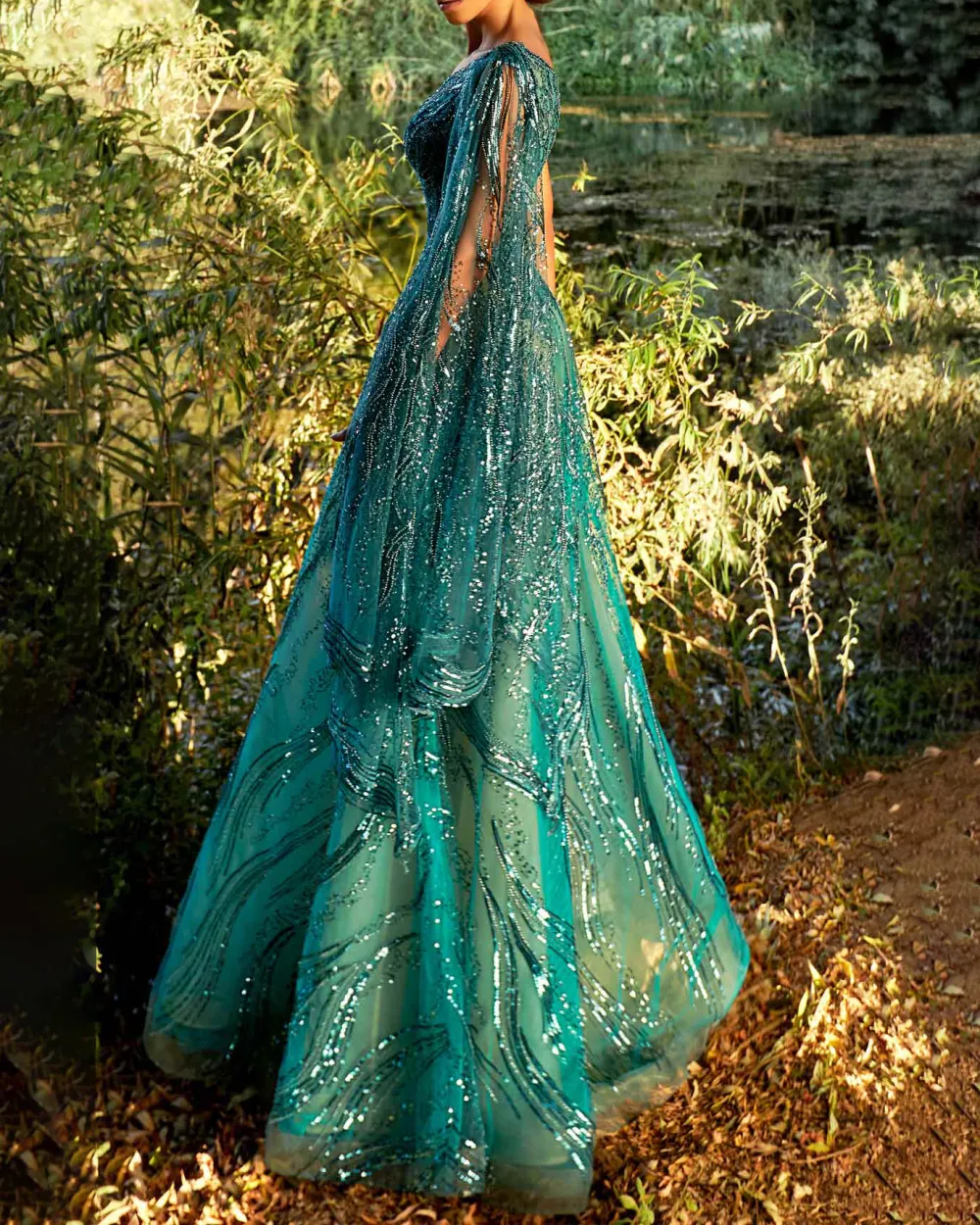 sequined one-shoulder pouf dress