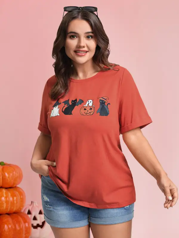 Spooky Print Round Neck T-Shirt