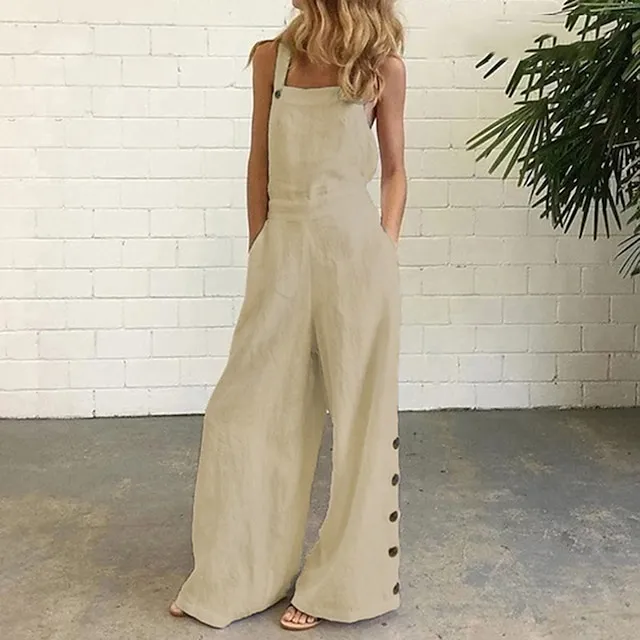 White Jumpsuits for Women Rompers Bib Slacks Wide Leg Full Length Pants Weekend Yoga Micro-elastic Plain Comfort Mid Waist Loose White Black Gray Khaki Navy Blue S M L XL XXL