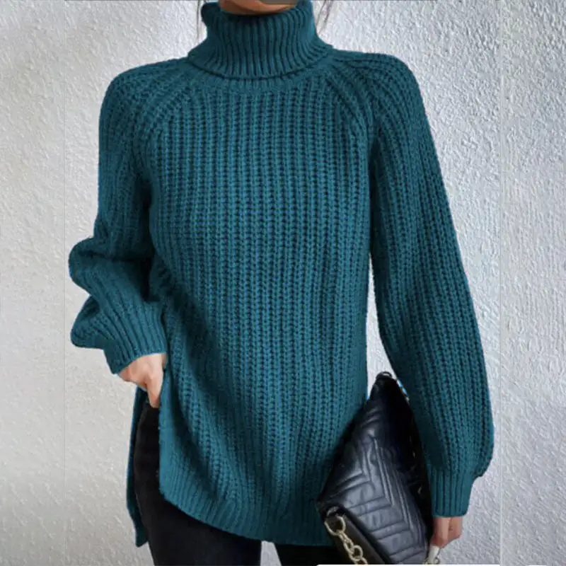 Christmas Sale - 49% off-Cotton Turtleneck Raglan Sleeve Split Hem Sweater