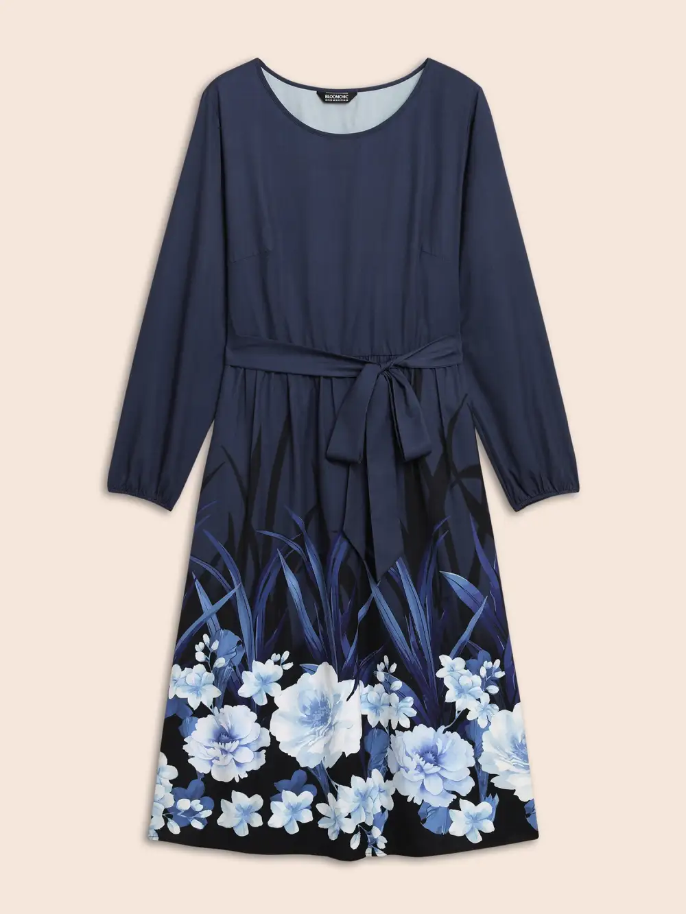 Boho Print Belted Lantern Sleeve Dress