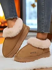 Women's Faux Fur Lined Slip-On Slippers with , Warm Winter Indoor House Shoes for Winter, Bedroom and Cozy Home Wear
