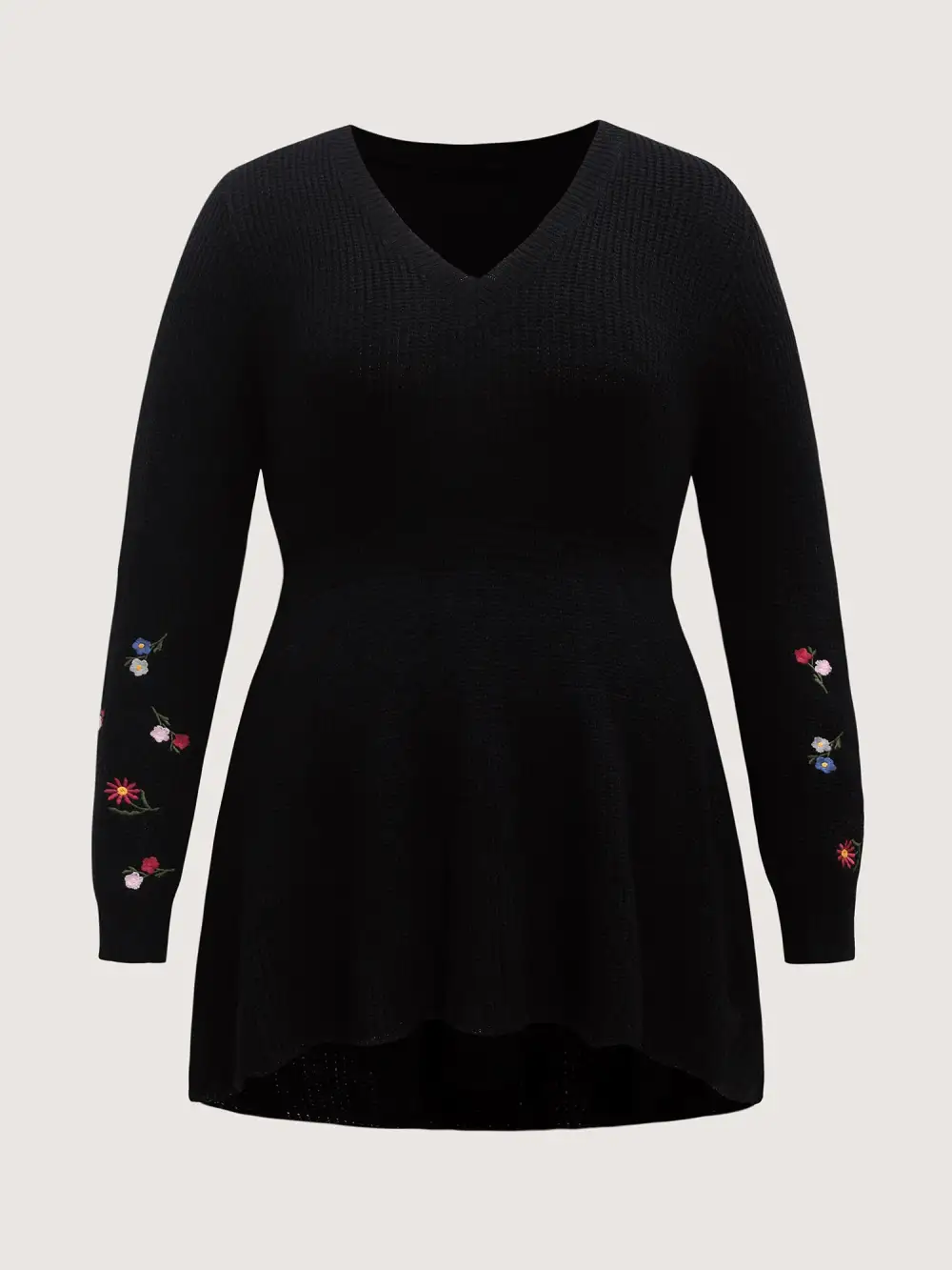 Embroidered Sleeve Stretchy Cinched-Waist Pullover