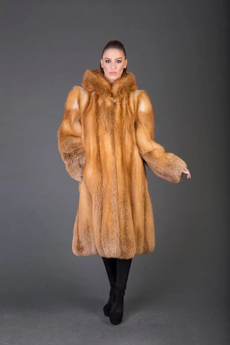Red Fox Fur Full Length Hooded Jacket
