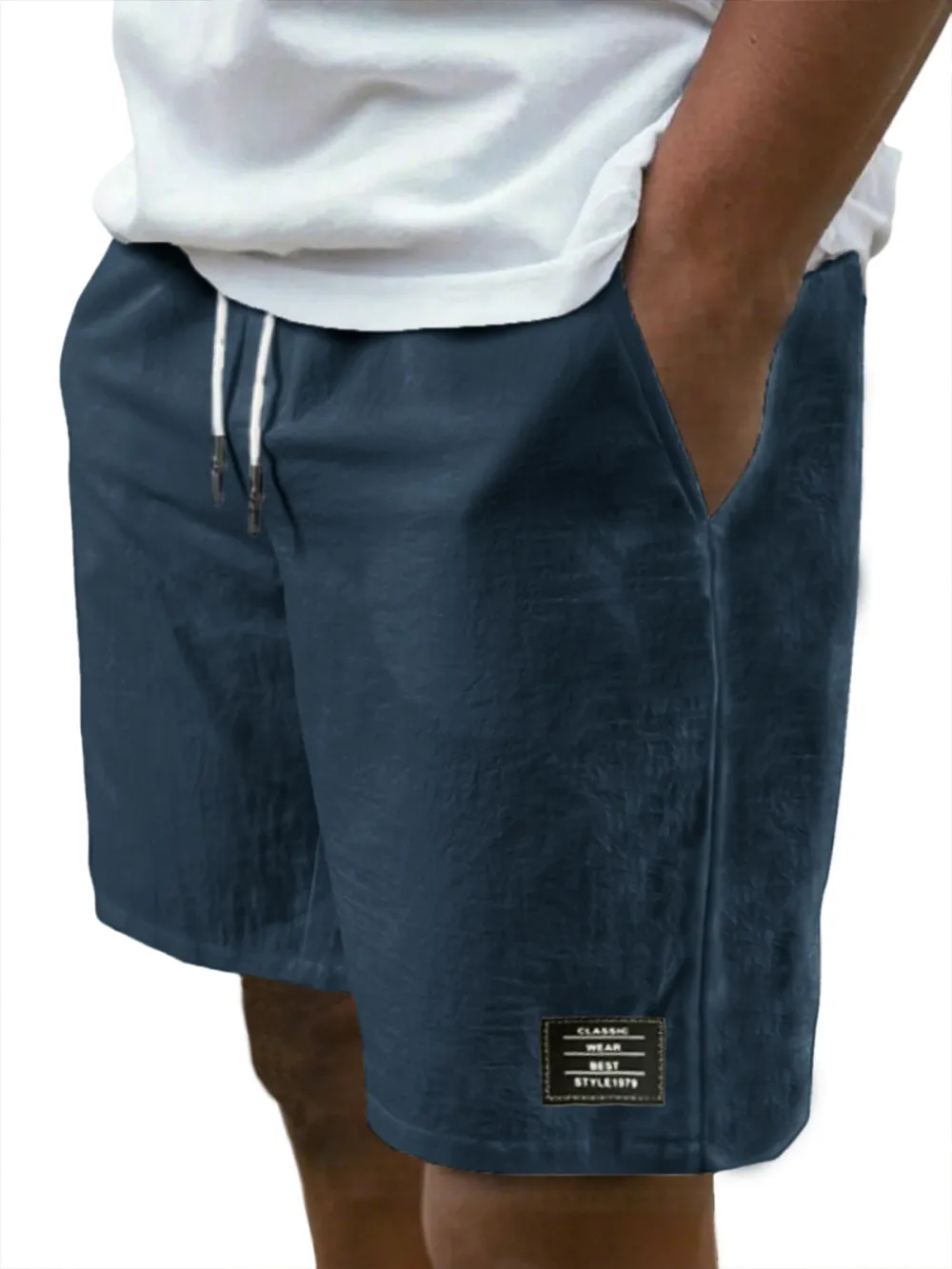 Men's Breathable Linen Beach Lace-Up Everyday Shorts with Simple Embroidered Label