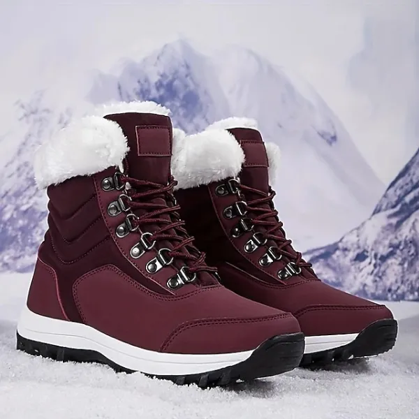 Women's Boots Snow Boots Plus Size Daily Fleece Lined Booties Ankle Boots Winter Flat Heel Round Toe Casual Comfort PU Elastic Band Solid Color Wine Black White