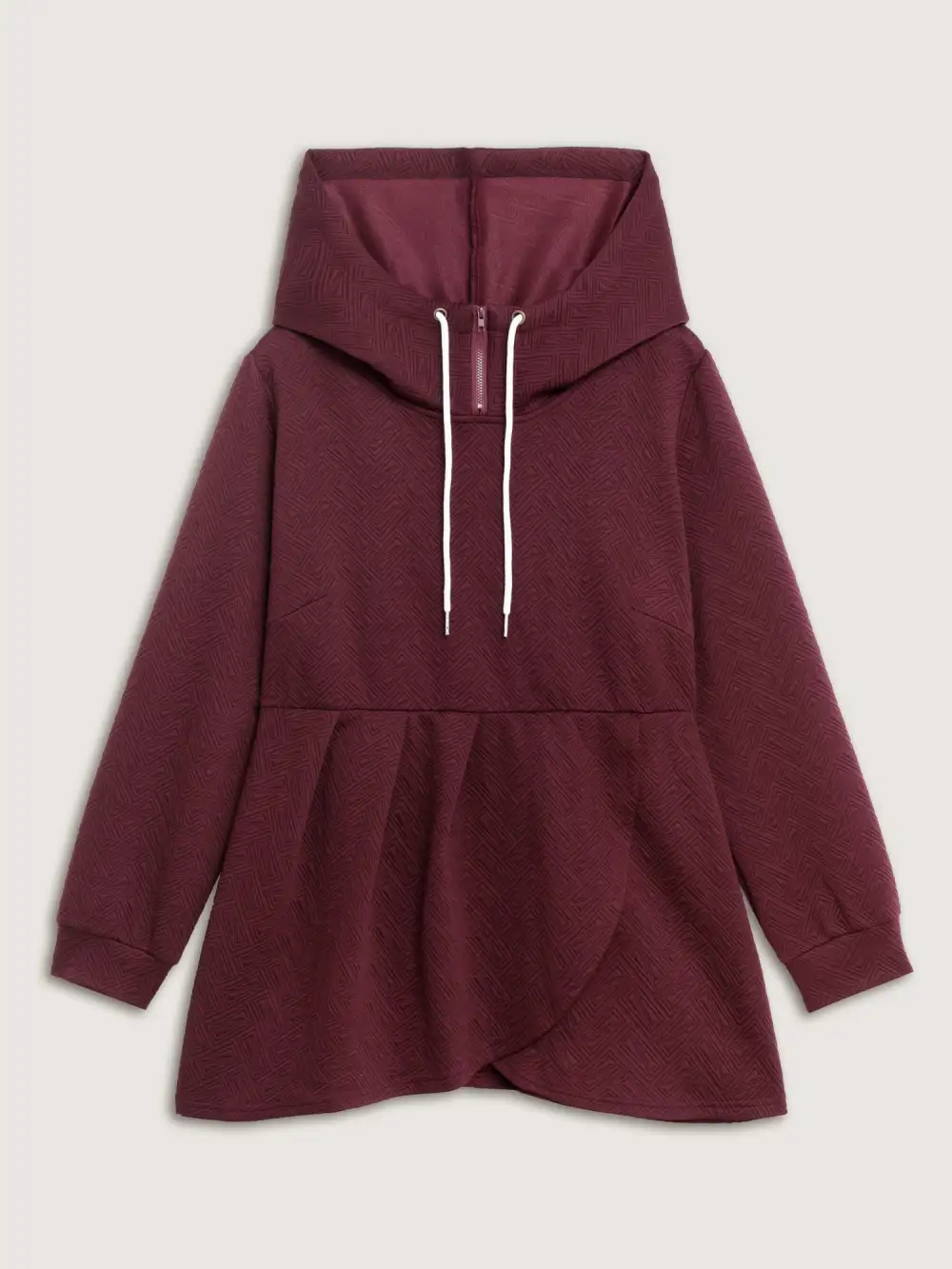 Textured Drawstring Overlap Hem Hooded Sweatshirt