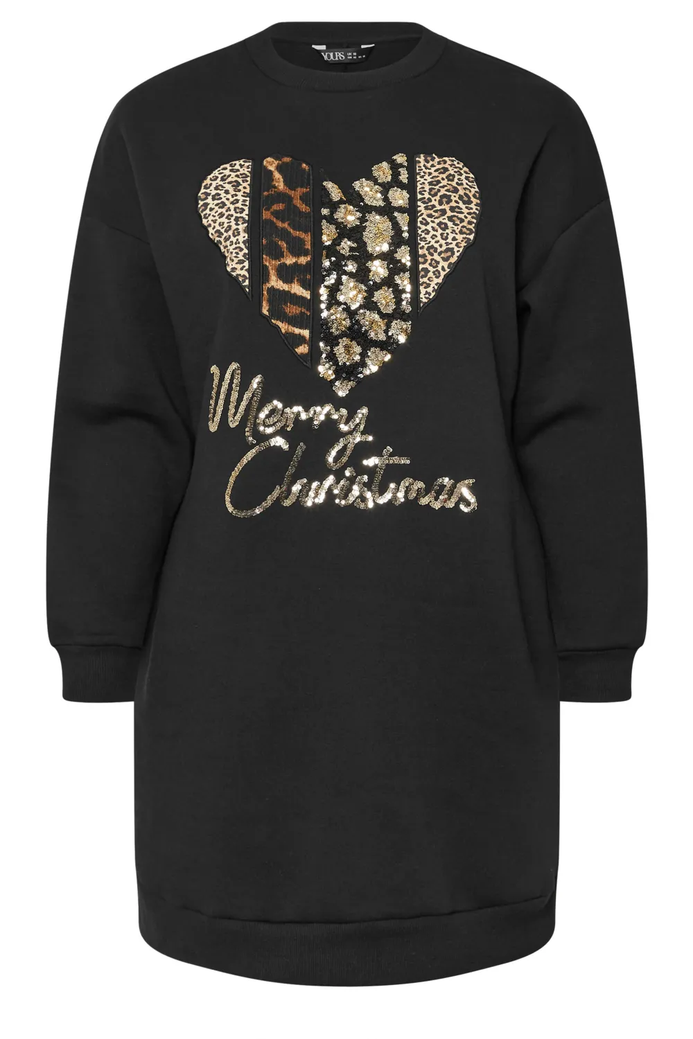 YOURS Curve Black 'Merry Christmas' Graphic Sweatshirt Dress