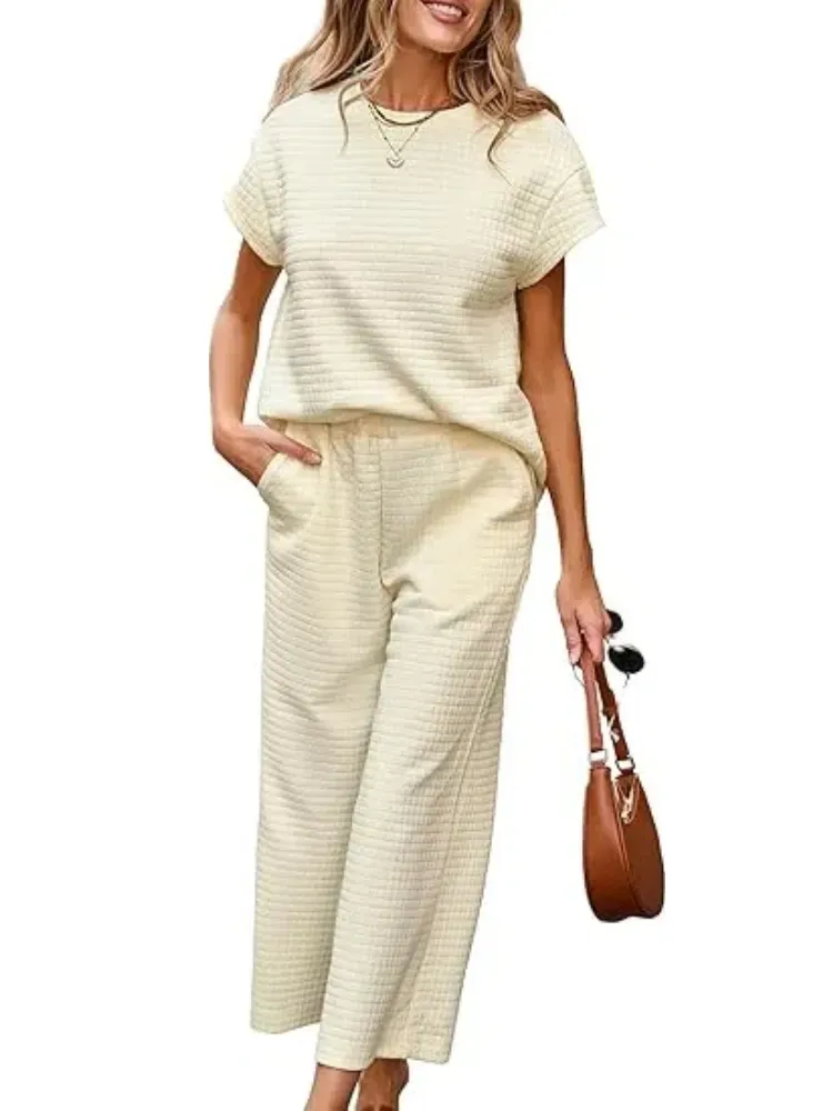 ✨Women's Casual Textured Tops and Wide Leg Pants Lounge Sets
