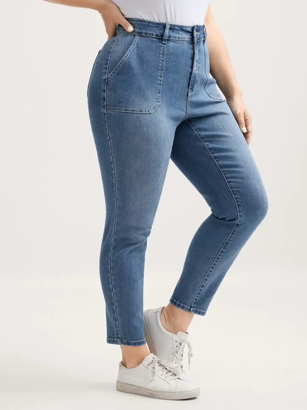 Elastic Waist Skinny-Fit Pocket Jeans