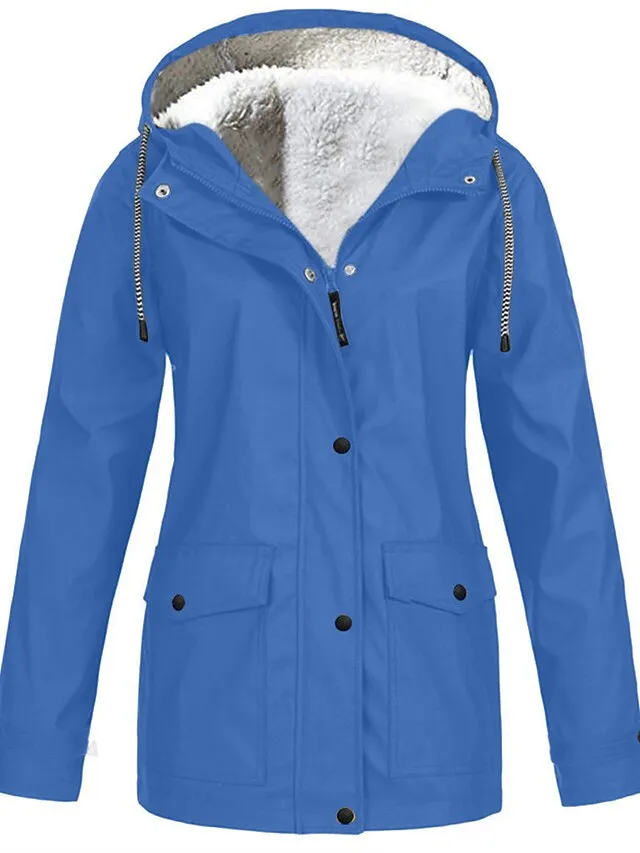 Women's Winter Coat Hoodie Jacket Windproof Warm Street Sport Daily Wear Vacation Button Pocket Drawstring with Pockets Single Breasted Hoodie Fashion Daily Plush Street Style Solid Color Regular Fit