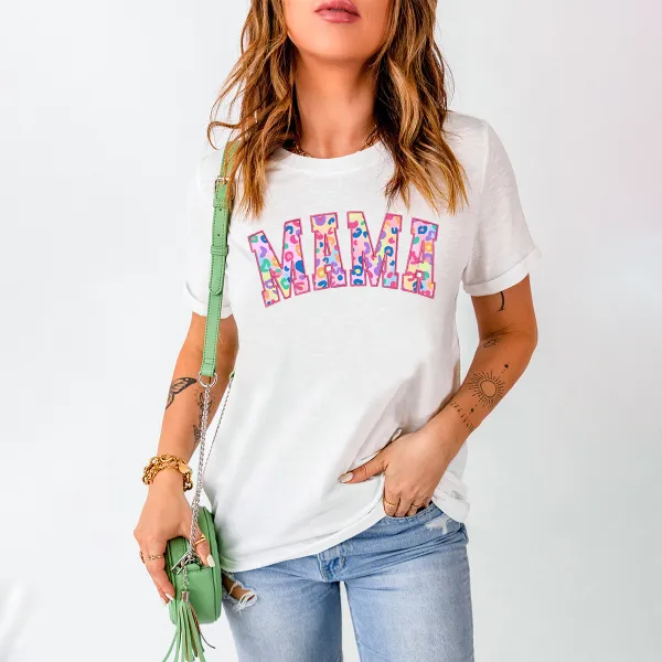 Mama Print Round Neck Short Sleeve T-Shirt