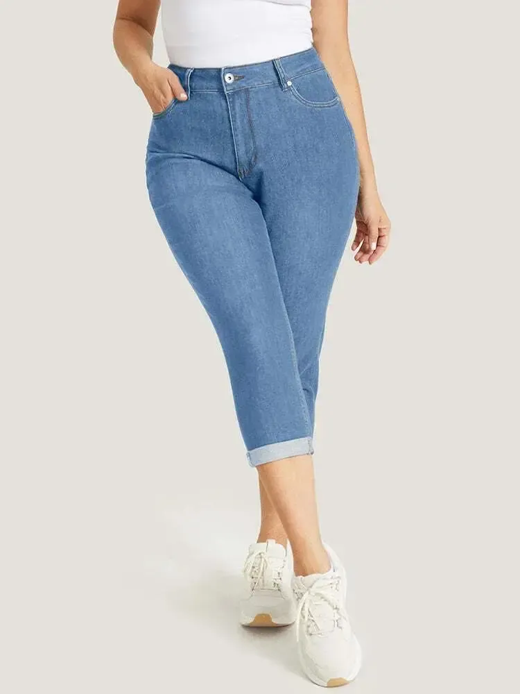 5 Packs-Very Stretchy High Rise Dark Wash Cropped Jeans