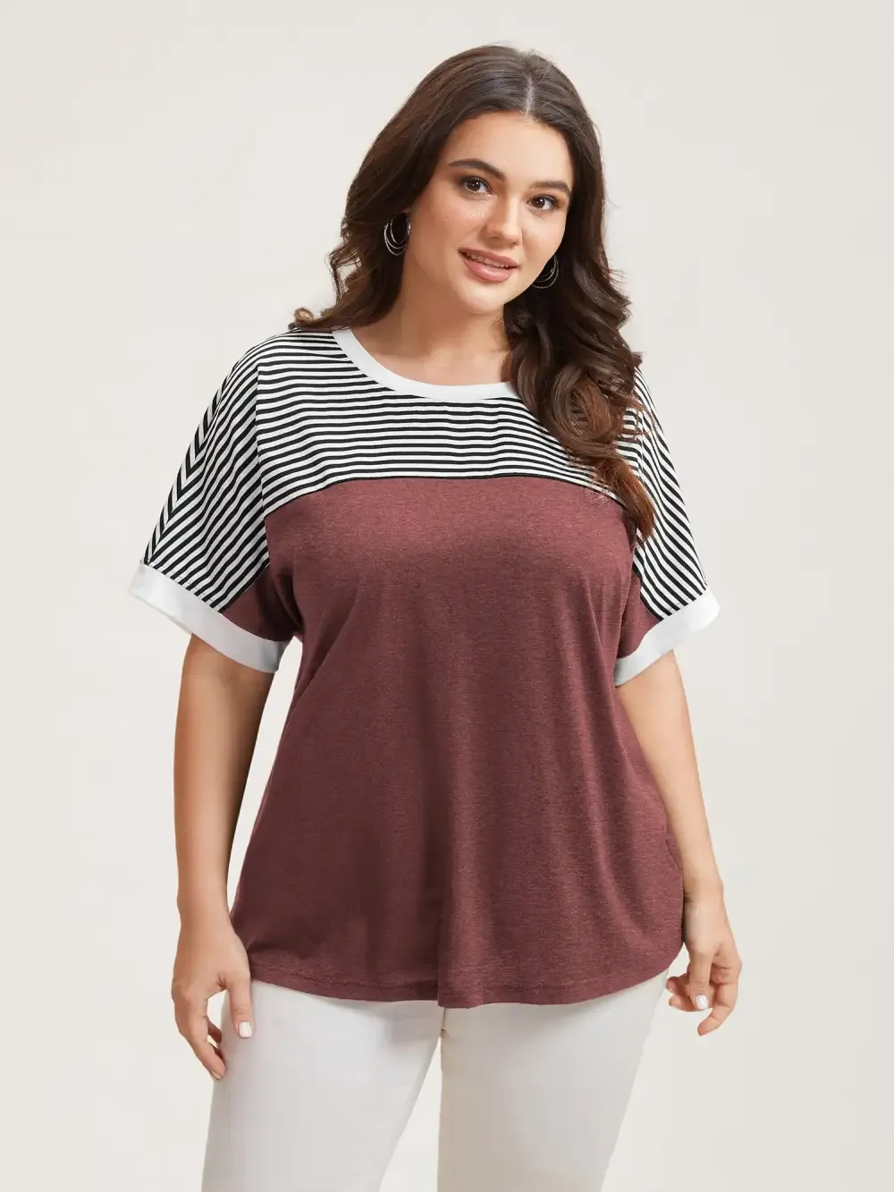 Solid and Striped Contrast Hem T-Shirt